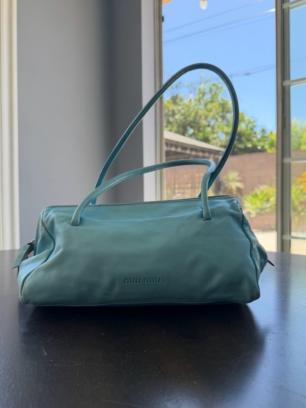 Miu Miu Teal Shoulder Bag in Blue-Green Leather